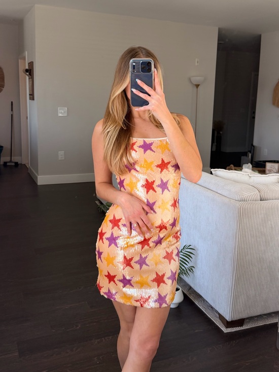 Nasty Gal Dresses & Skirts - Nasty Gal Sequin Star Mini Dress in Yellow with Multicolor Stars
